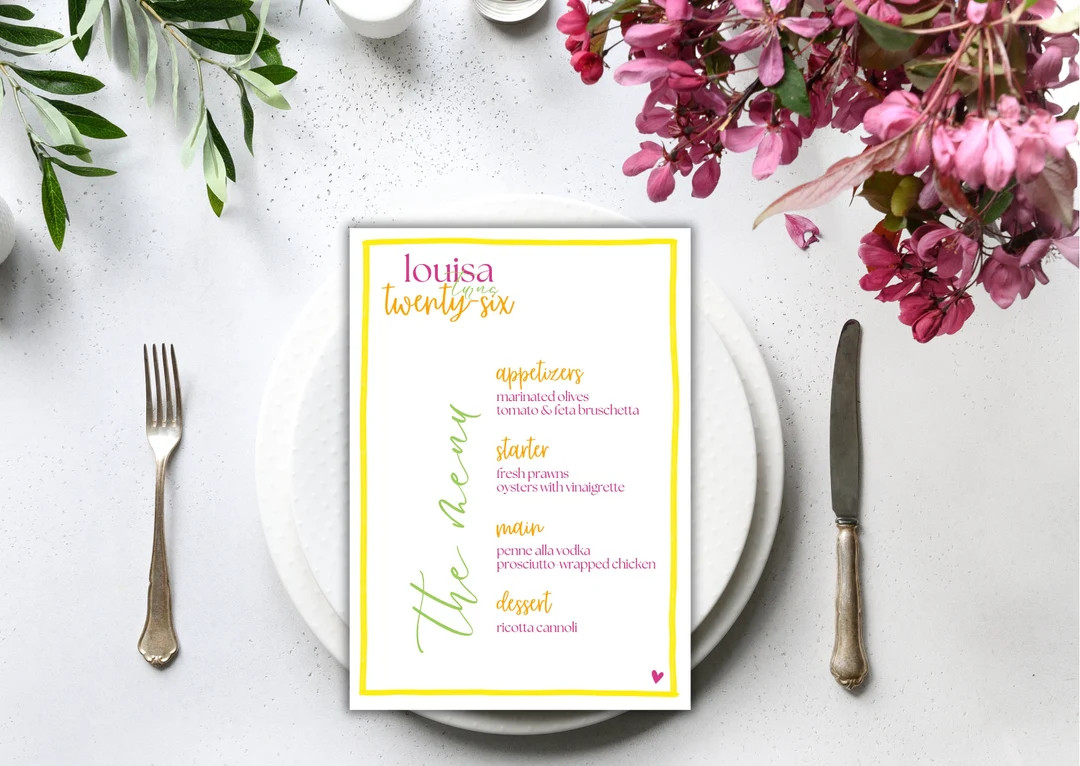 Bright Editable Menu Template, Fun Birthday or Bridal Shower Menu, Instant Download - Etsy | Etsy (US)