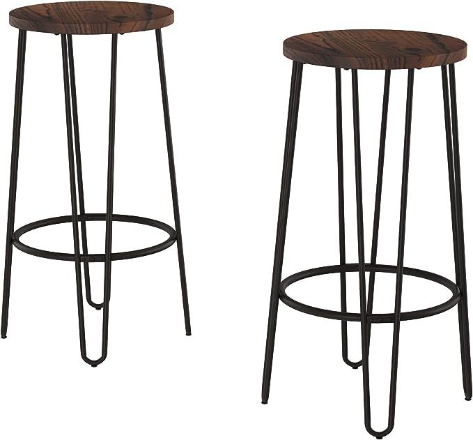 Lavish Home Bar Height Stools-Backless Barstools with Hairpin Legs Wood Seat-Kitchen or Dining Ro... | Amazon (US)