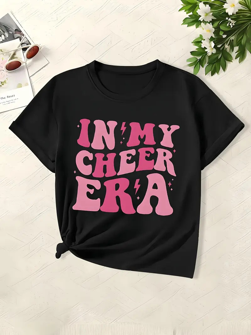 In My Cheer Era Letter Print Trendy T-shirt, Soft & Elastic Comfy Crew Neck Short Sleeve Tees, Gi... | Temu Affiliate Program