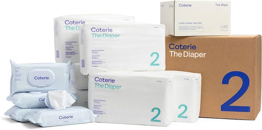 Coterie Baby Diapers + Wipes Baby Kit, Size 2 (186 Count) + 4 Wipe Packs (224) Wipes Made with Pl... | Amazon (US)