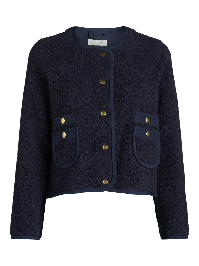 Free Assembly Chaqueta de Piel Sintética con Bolsillos de Parche para Mujer y Mujer Talla Plus, ... | Walmart (US)