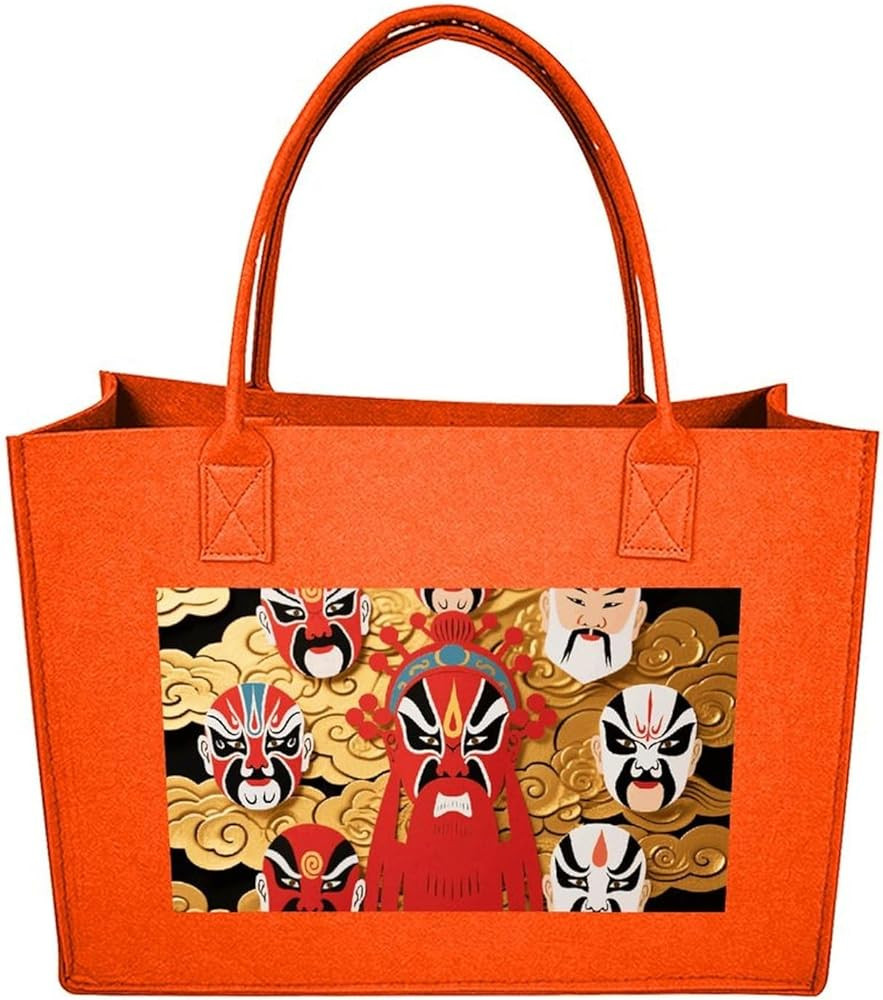 Tote Bags Reusable Shopping Bag Grocery Bag Peking Opera Masks Felt Handbags Storage Bags | Amazon (US)