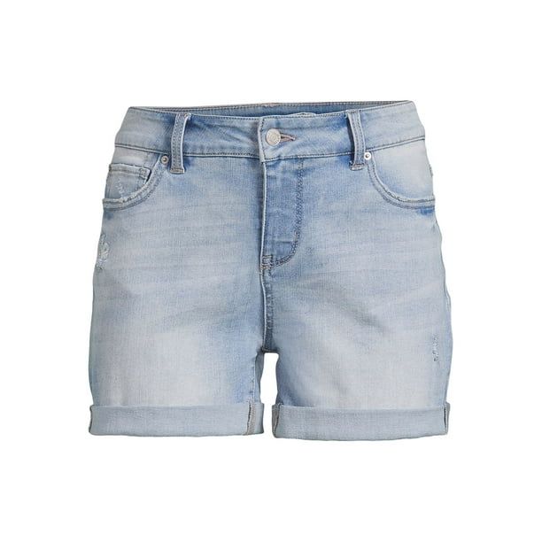 Time and Tru Women's Mid Rise Cuffed 4" Denim Short - Walmart.com | Walmart (US)