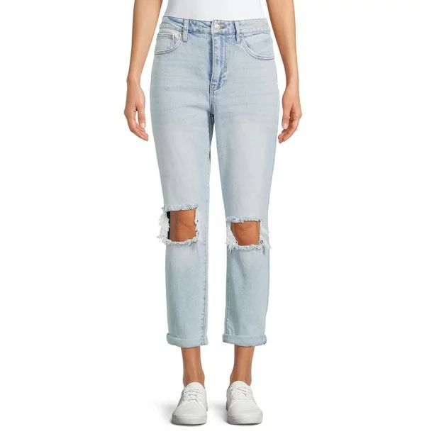 No Boundaries Juniors' Super High Rise Destructed Mom Jeans - Walmart.com | Walmart (US)