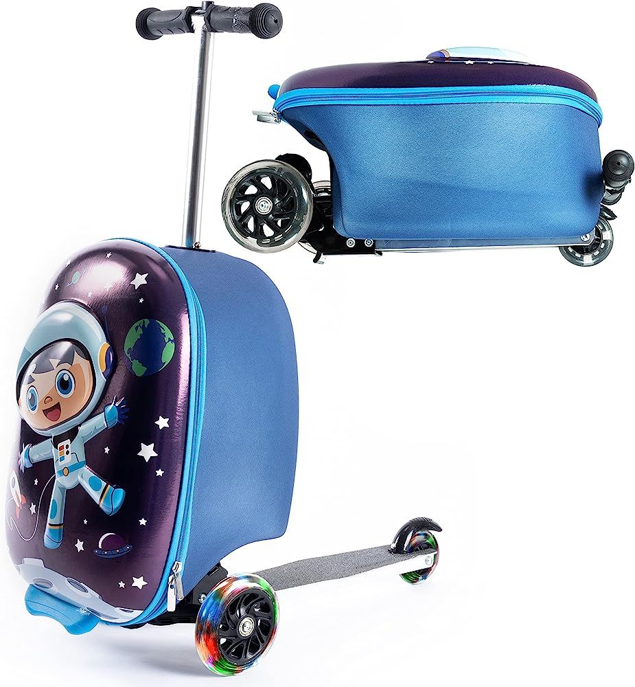 KIDDIETOTES 3-D Hardshell Ride On Suitcase Scooter for Kids -Cute Lightweight Kids Luggage with Whee | Amazon (US)