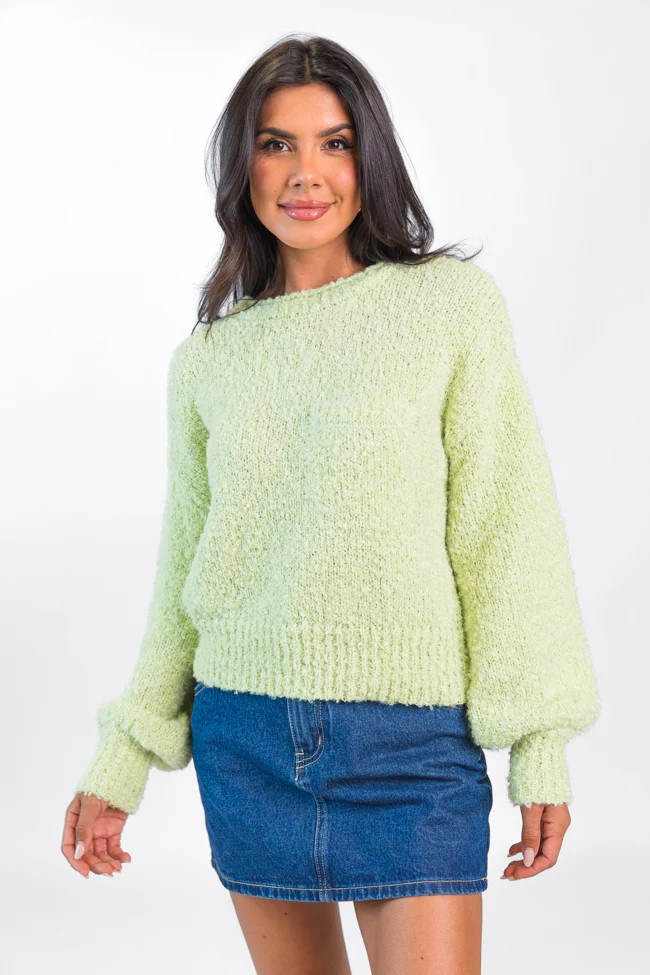 Longer Nights Lime Fuzzy Pocketed Sweater | Pink Lily