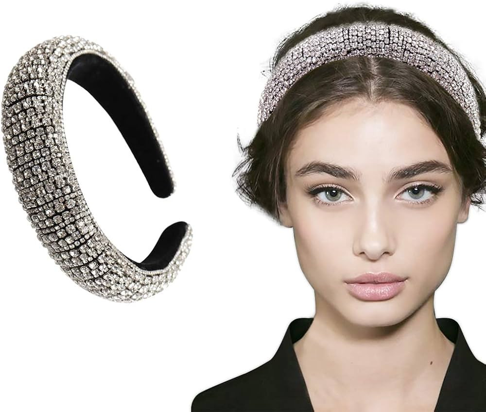 milylove Rhinestone Crystal Diamond Headband for Women Fashionable Handmade Wide Hair Hoops Beade... | Amazon (US)