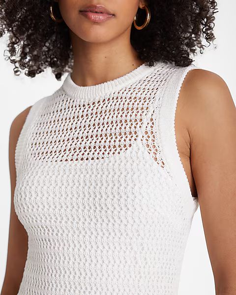 Linen-Blend Crochet High Neck Sleeveless Midi Dress | Express (Pmt Risk)