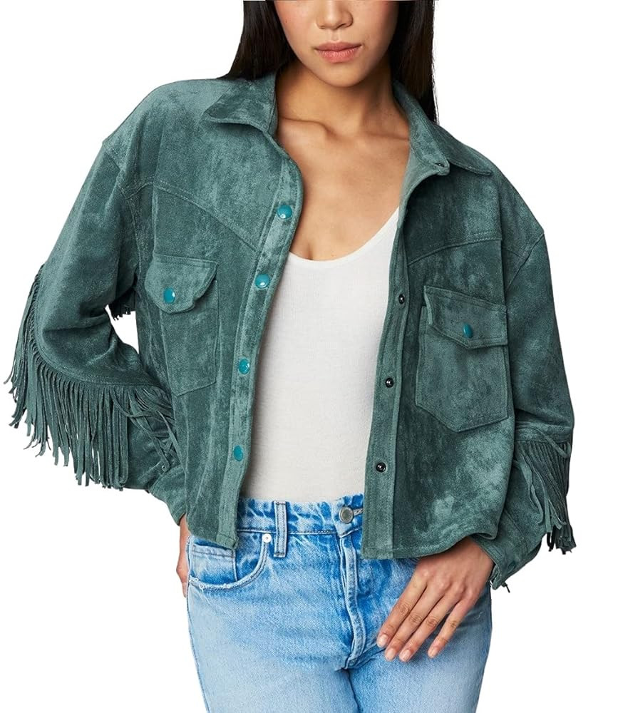[BLANKNYC] womens Luxury Clothing Faux Suede Fringe Shirt Jacket, Comfortable & Stylish Coat | Amazon (US)