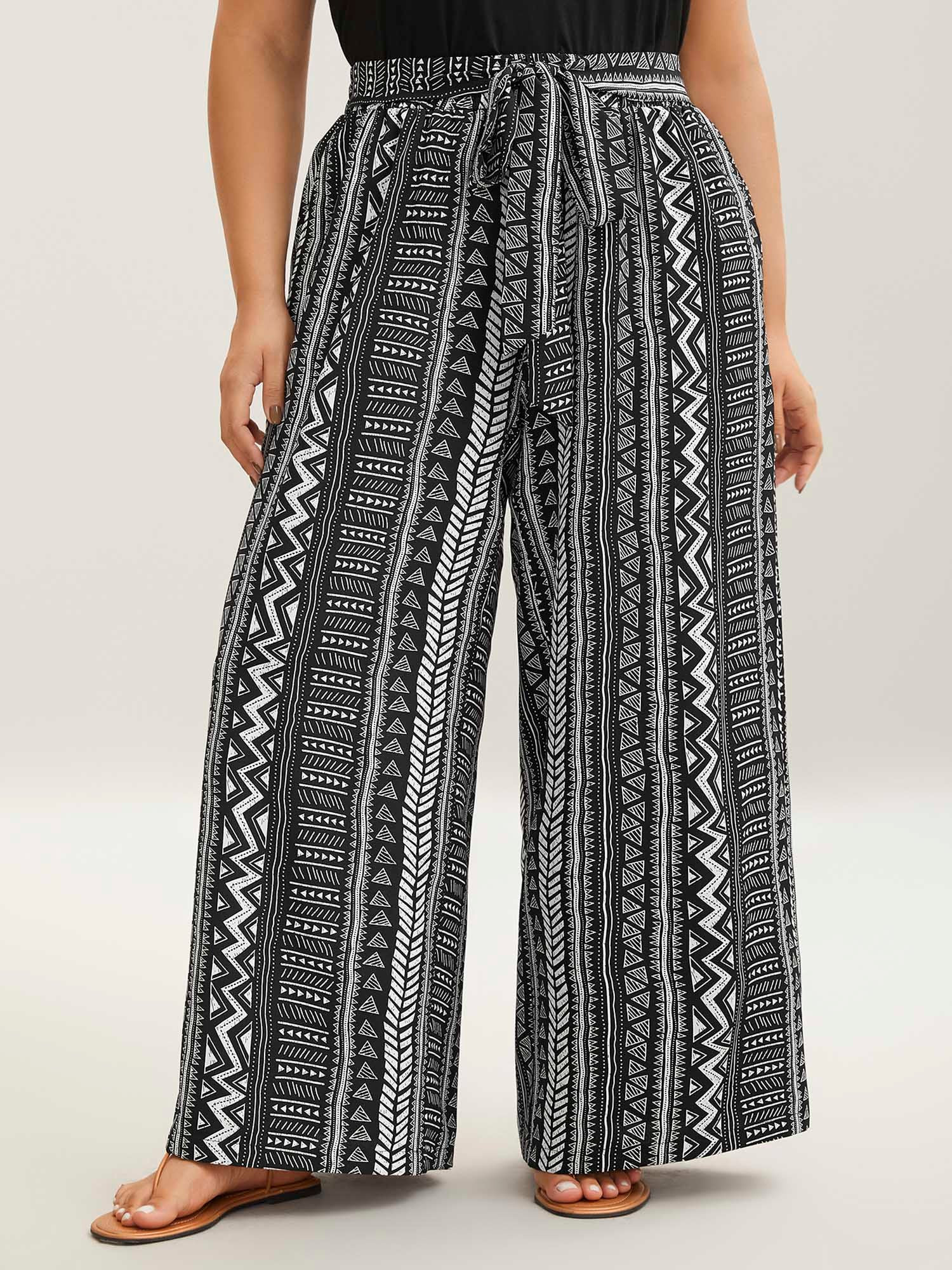 Waist-Tie Wide-Leg Boho Print Pants | Bloomchic
