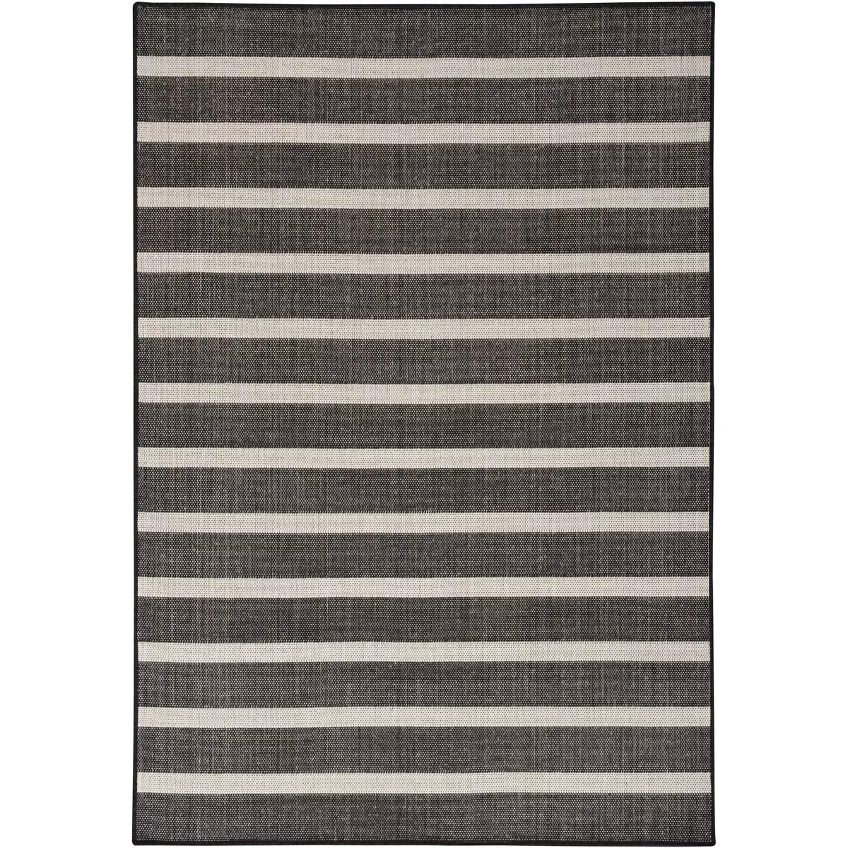 Nourison Positano Modern Stripes Flatweave Indoor Outdoor Low Pile Area Rug Black Ivory 6' x 9' | Target