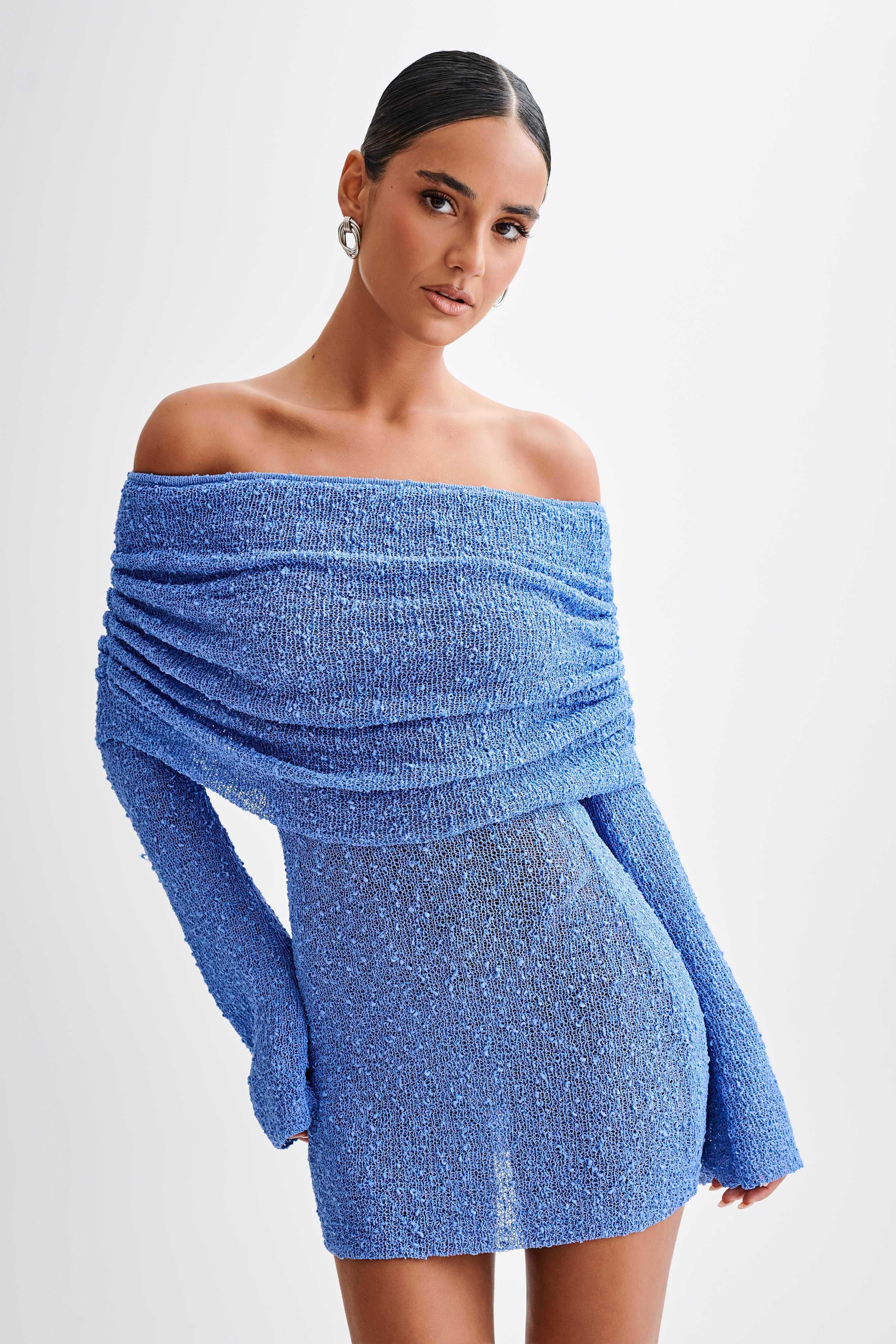 Marisol Off Shoulder Boucle Mini Dress - Periwinkle | MESHKI US
