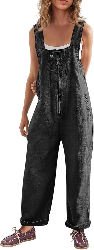 Cicy Bell Womens Casual Denim Bib Overalls Wide Leg Sleeveless Zipper Loose Jean Pants Jumpsuits ... | Amazon (US)