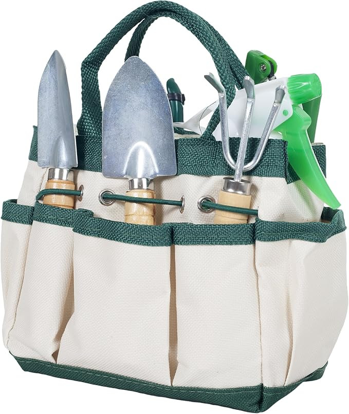 Pure Garden 50-132 7 Piece Mini Gardening Tool Set and Carrying Bag, Beige | Amazon (US)