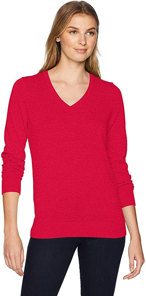 Amazon.com: Amazon Essentials Women's Lightweight Long-Sleeve V-Neck Sweater, red, X-Large: Cloth... | Amazon (US)