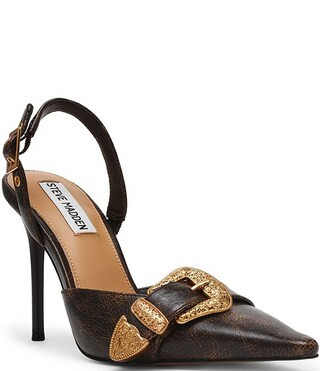 Delilah Distressed Leather Western Buckle Hardware Slingback Pumps | Dillard's