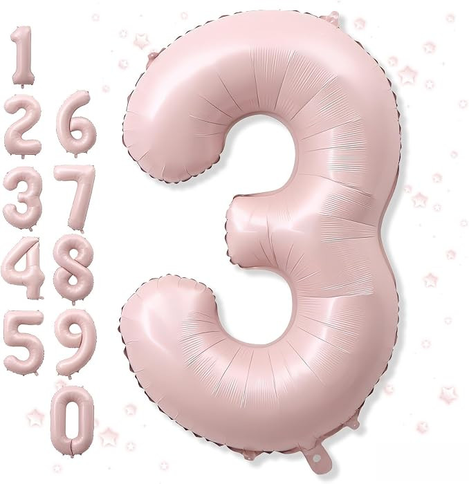 3rd Birthday Balloons for Girls, 40'' Foil Self Inflating Light Baby Pink Number 3 Balloon, Paste... | Amazon (US)