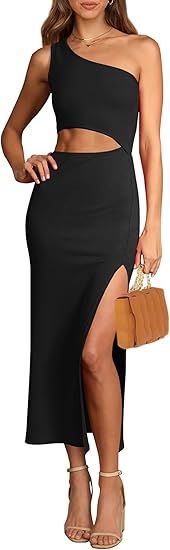 PRETTYGARDEN Women's 2023 Summer Midi Dress Sleeveless One Shoulder Cutout Side Slit Bodycon Dres... | Amazon (US)