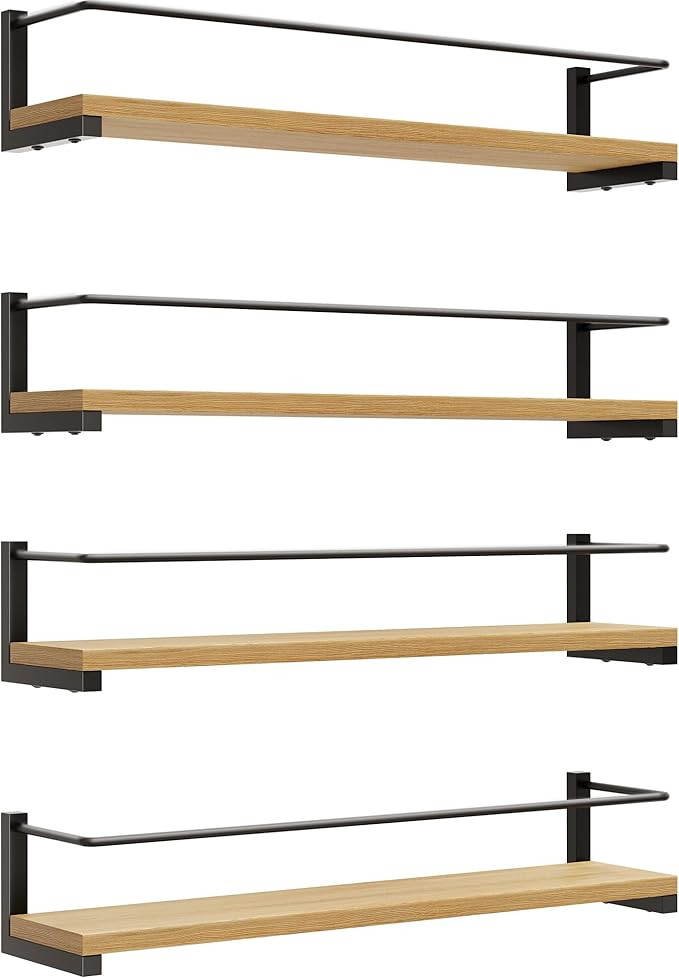 OROPY Spice Rack Wall Mounted, Rustic Wood Hanging Rack for Over The Stove, Kitchen Wall, 4 Pack | Amazon (US)