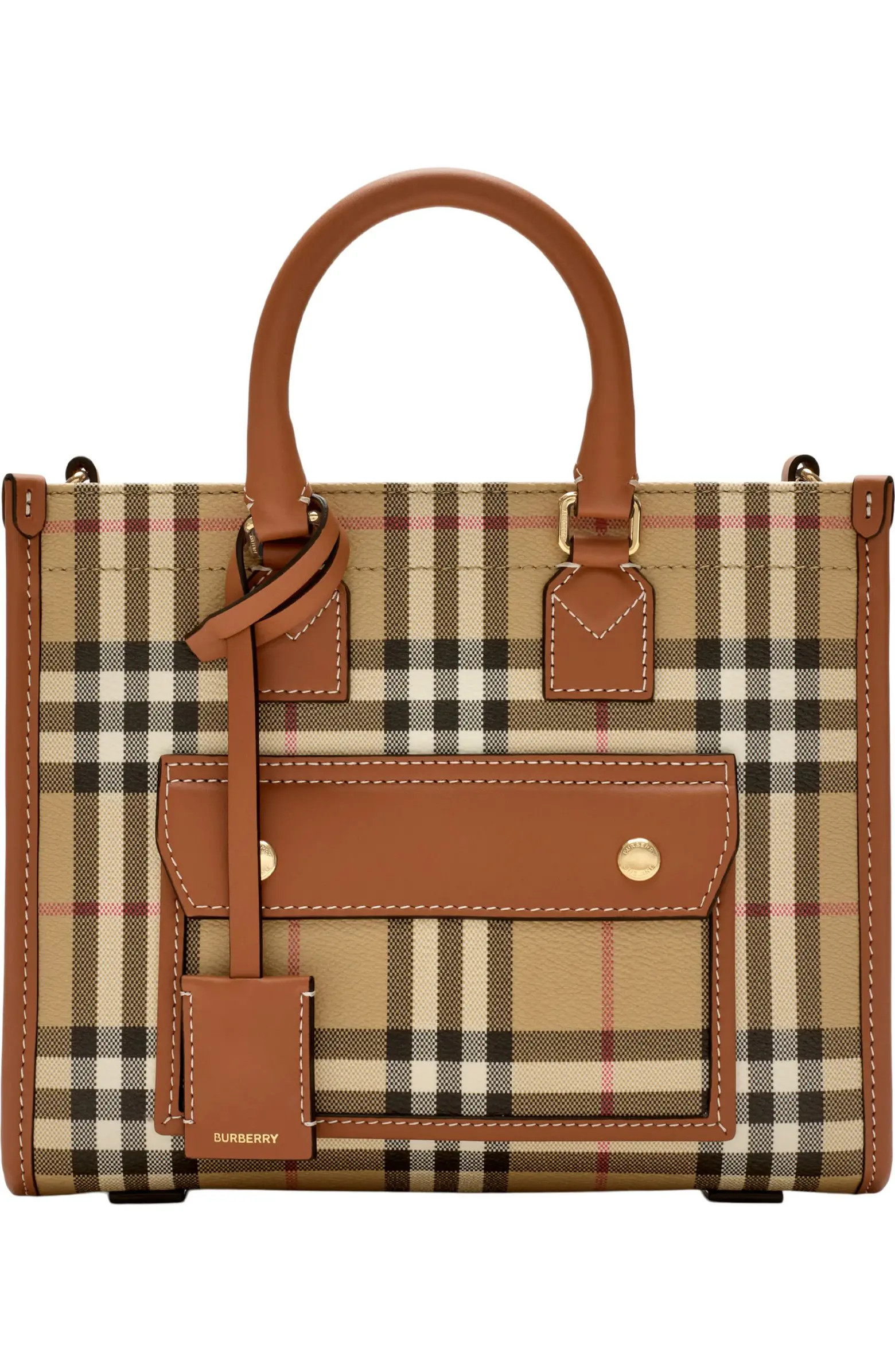 Mini Freya Check Canvas & Leather Tote | Nordstrom