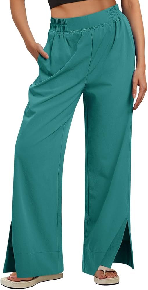 LILLUSORY Wide Leg Dress Pants Womens Pull on Lightweight High Waisted Pants with Side Slits | Amazon (US)
