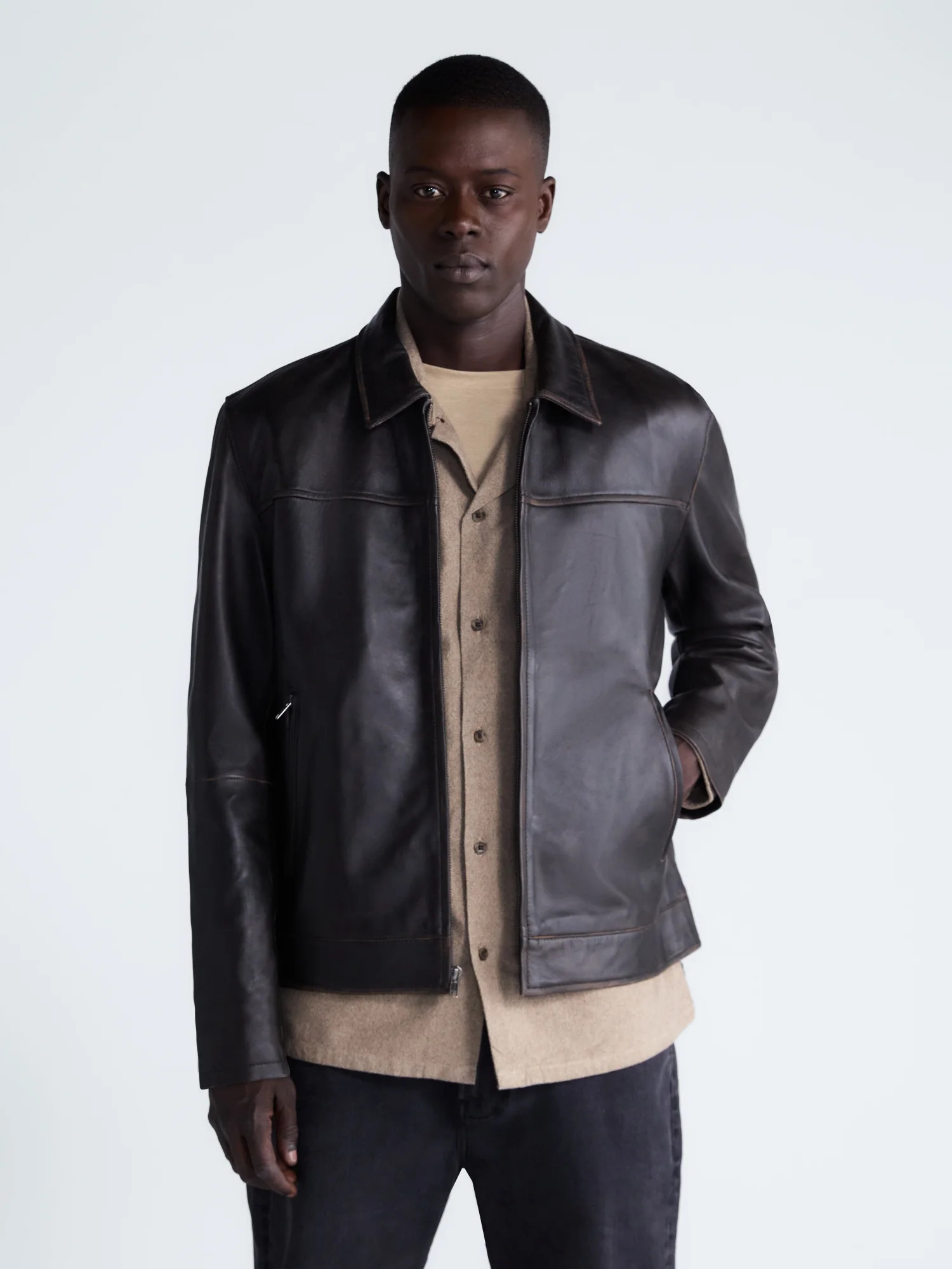 Free Assembly Men's Leather Jacket with Zip Pockets, Sizes XS-2XL | Walmart (US)