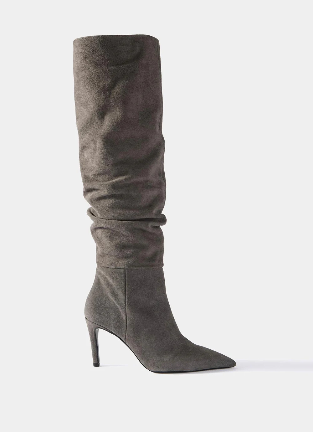 Hazel Grey Suede Knee High Boots | Mint Velvet