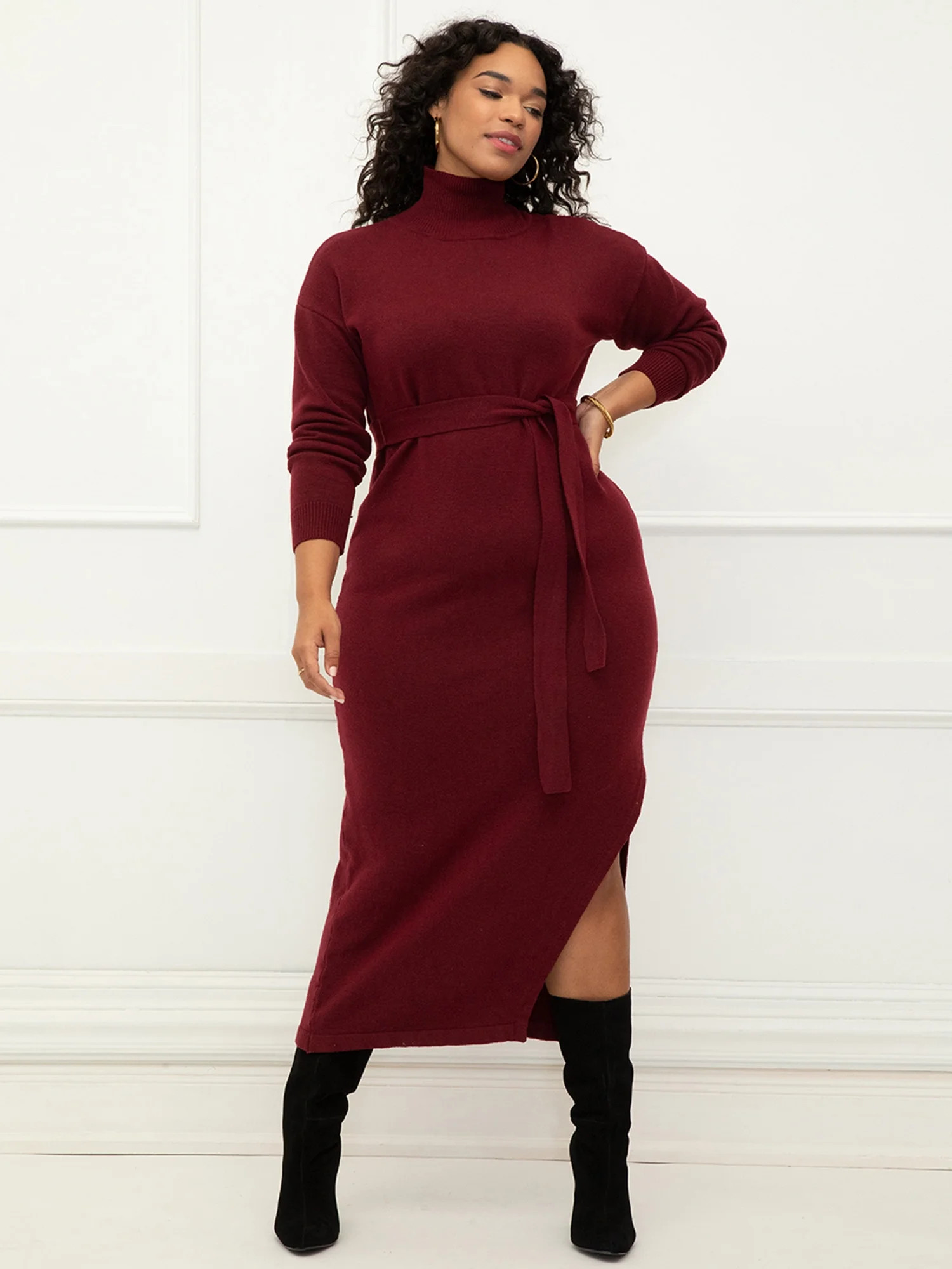 ELOQUII Elements Women's Plus Size Long Funnel Neck Sweater Dress | Walmart (US)