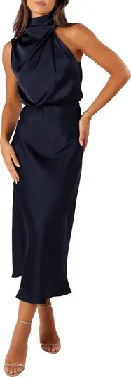 Anabelle Mock Neck Satin Midi Dress | Nordstrom