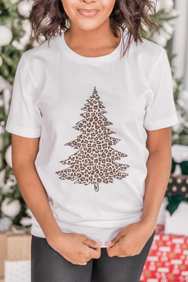 Animal Print Christmas Tree Graphic White Tee | The Pink Lily Boutique