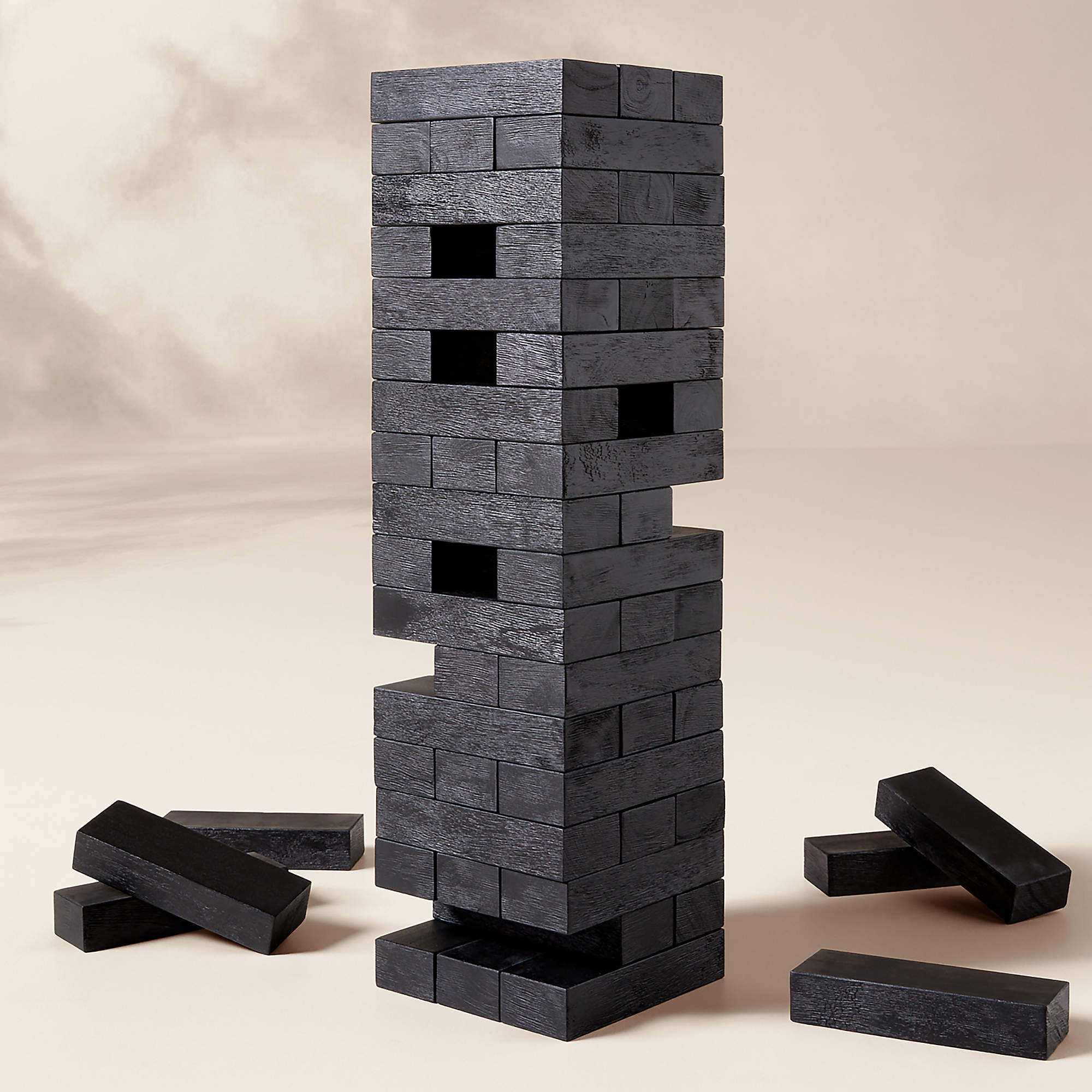 Black Acacia Wood Tumbling Tower Outdoor Game Set | CB2 | CB2
