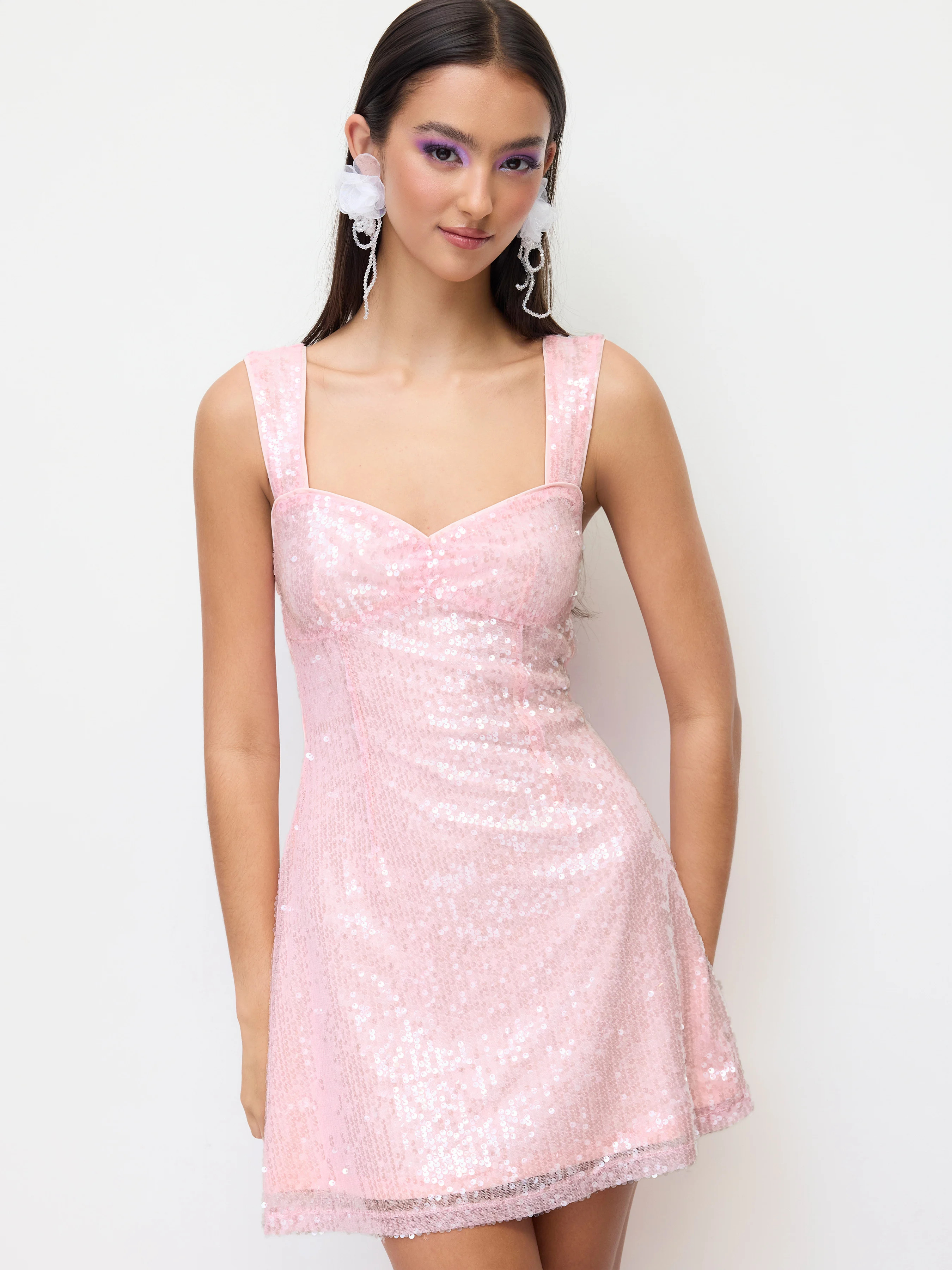 Sequin Sweetheart Neckline Zip Detail Mini Dress | Cider