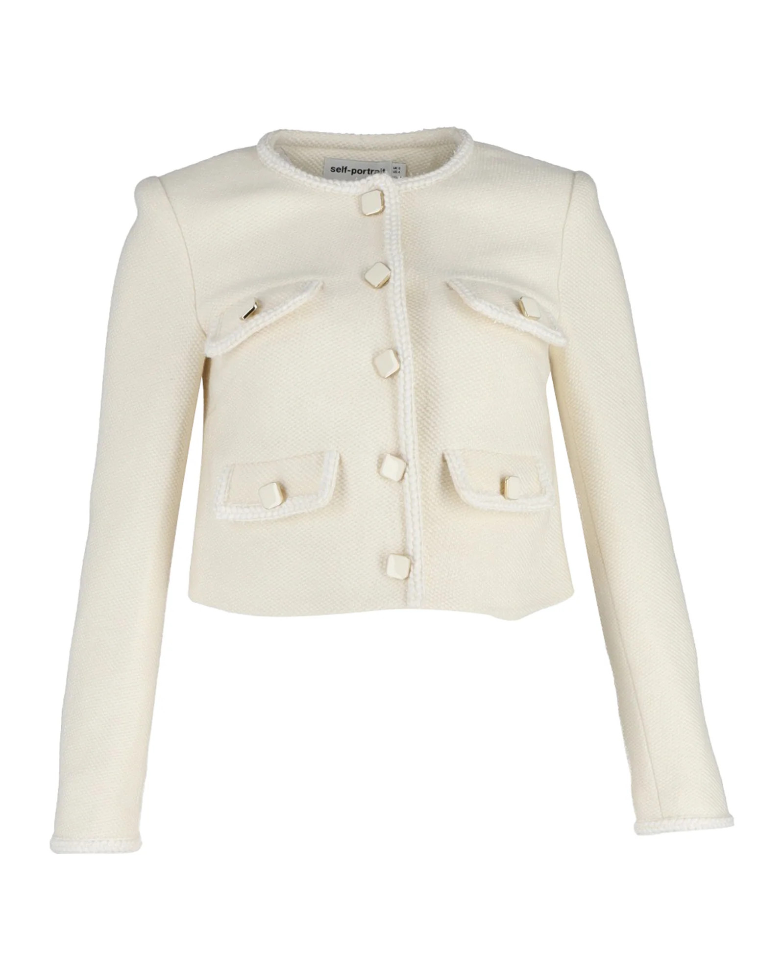 Self-Portrait Boucle Cropped Jacket in Cream Wool Blend | Shop Simon