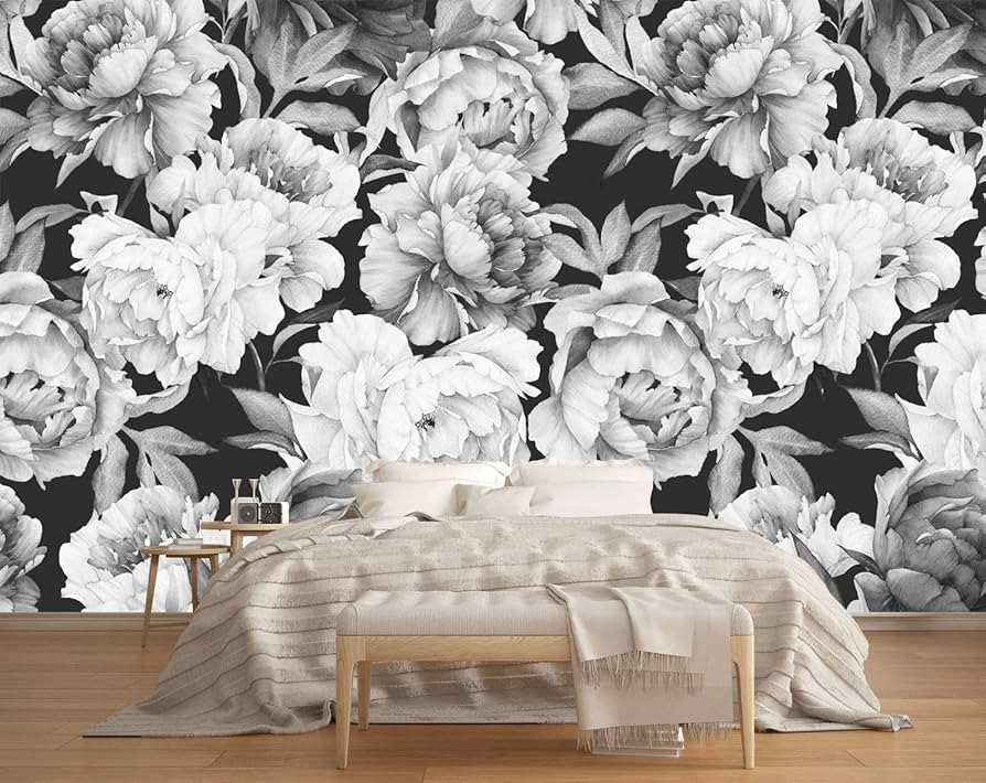 MFWFM Black and White Peonies Wallpaper Watercolor Floral Mural Wallpaper for Bedroom Living Room... | Amazon (US)