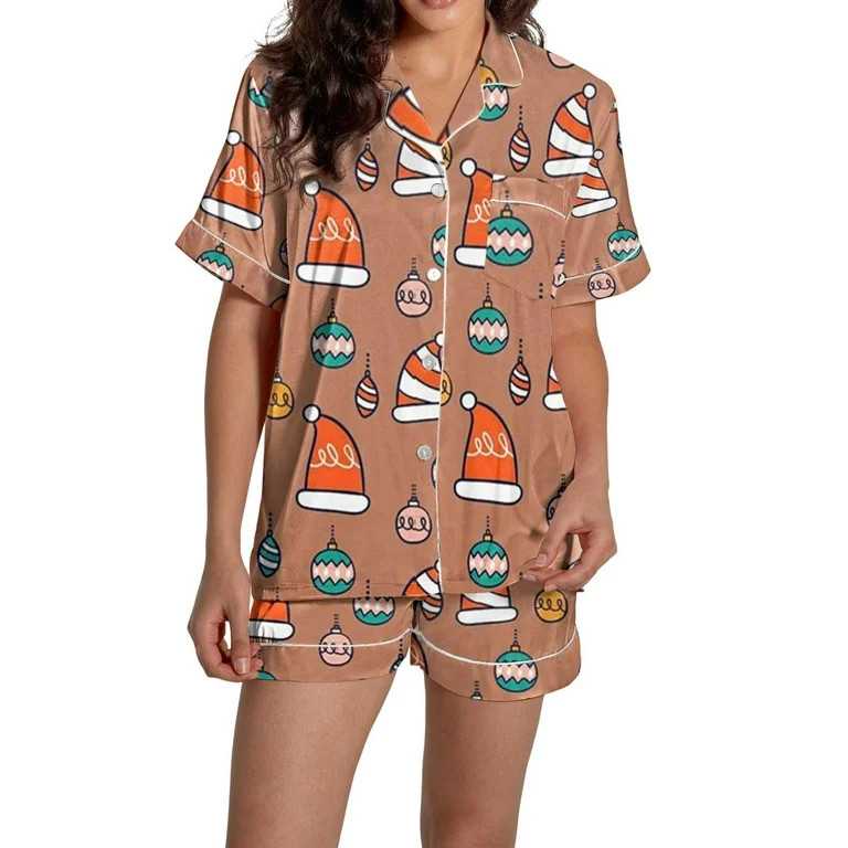 Christmas Brown Pajamas for Women Set Women Pajamas Graphic Printed Silk Satin Cute Sleepwear But... | Walmart (US)