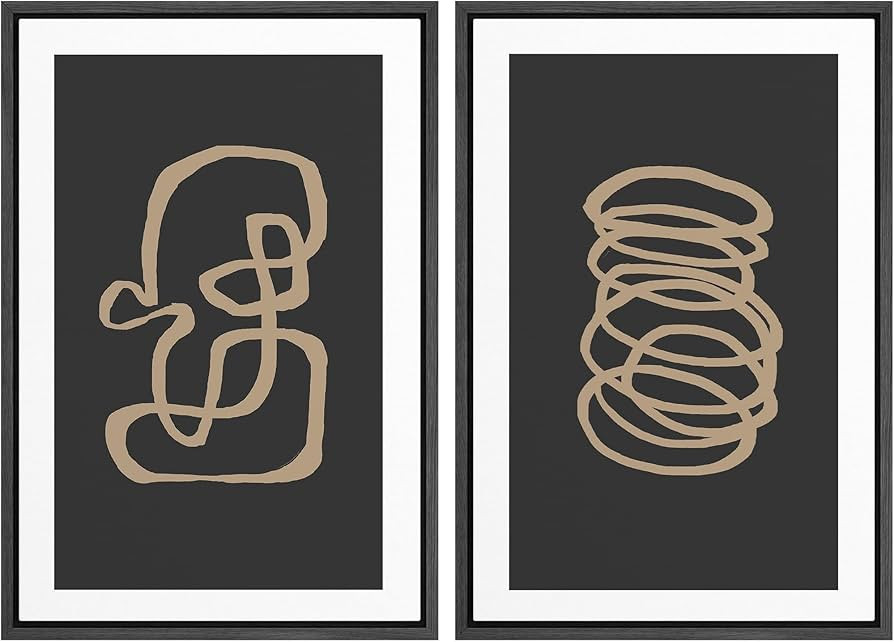 SIGNWIN Framed Canvas Print Wall Art Set Black Brown Mid-Century Figures Abstract Shapes Illustra... | Amazon (US)