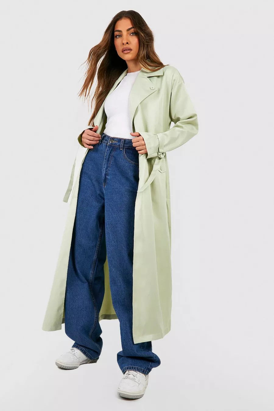 Belted Button Detail Trench Coat | Boohoo.com (US & CA)