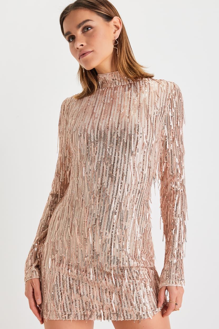 Unending Shine Rose Gold Sequin Fringe Backless Mini Dress | Lulus (US)