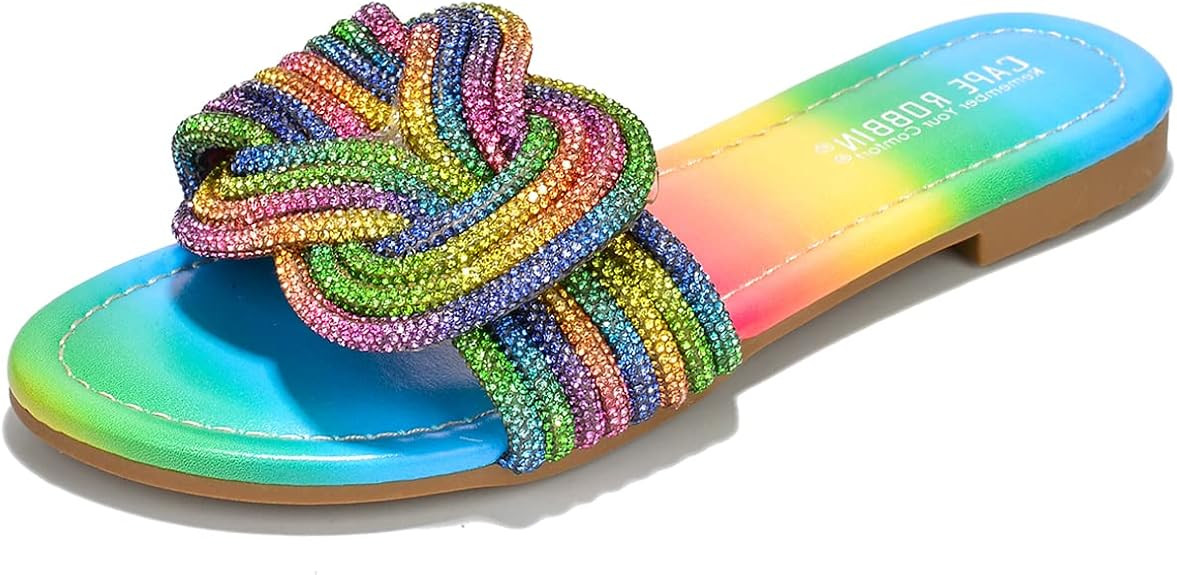 Cape Robbin Jeffer Slide Sandals Women - Open Toe Sparkly Sandals for Women - Summer Flat Sandals... | Amazon (US)