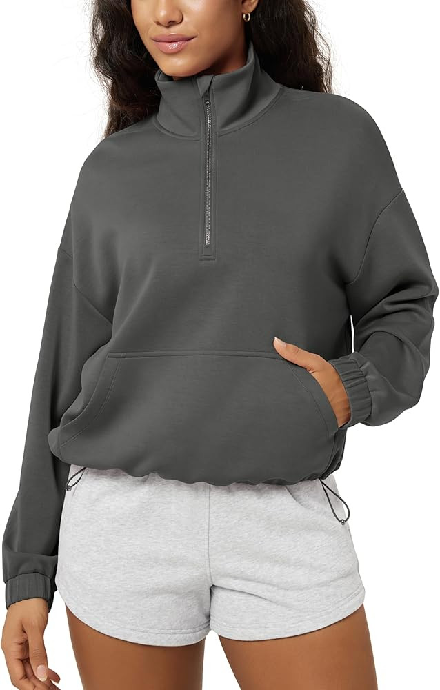 ODODOS Women's Modal Soft Cinchable Sweatshirts Half Zipper Funnel Neck Oversize Pullover with Po... | Amazon (US)