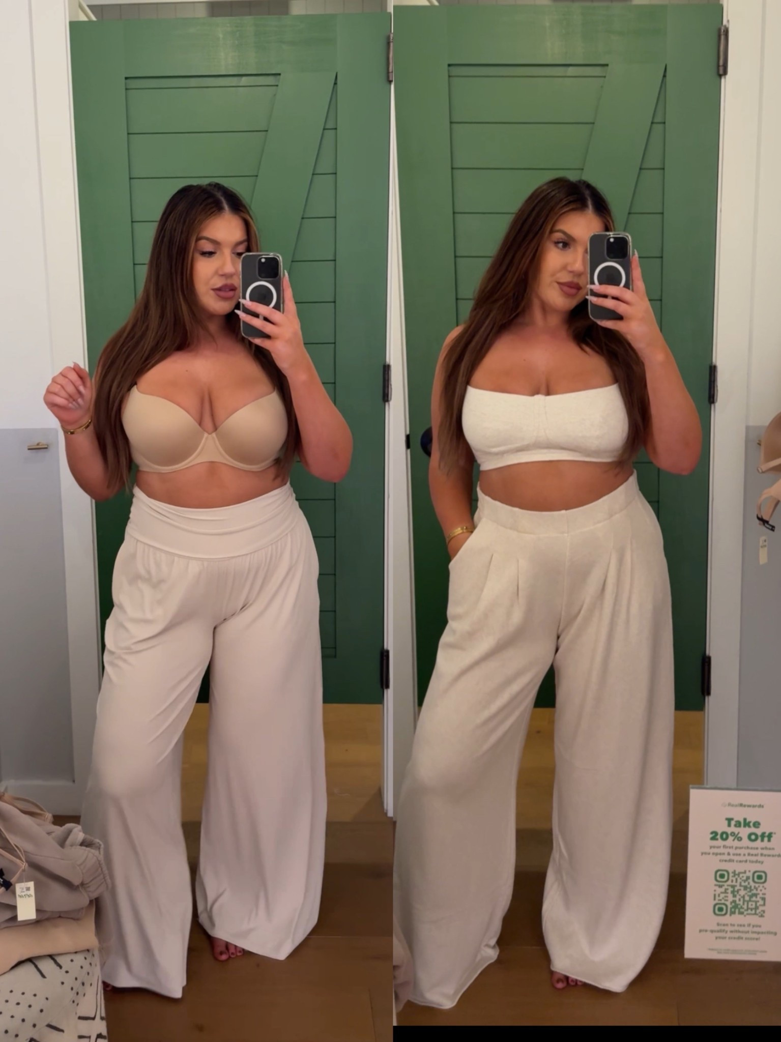 Aerie favorites! Aerie’s LTK exclusive sale is here! These are my most recent purchases and I’m obsessed! Aerie’s items run large, so def check the sizing details below to get a better gauge of what sizing is right for you! For reference I usually wear L for tops and bottoms, my bra size is 36D and my height is 5’5” 🫶🏼

Promo Code LTKFALLSALE

Sizing Details ⬇️
Cream Pants: M Regular (size down)
Cream Bralette: XL 
Pinstripe Trousers: M (size down)
Cropped Sweatshirt: L
White Flowy Pants: L
Push Up Bra: 36D


#LTKSaleAlert #LTKFallSale #LTKMidsize