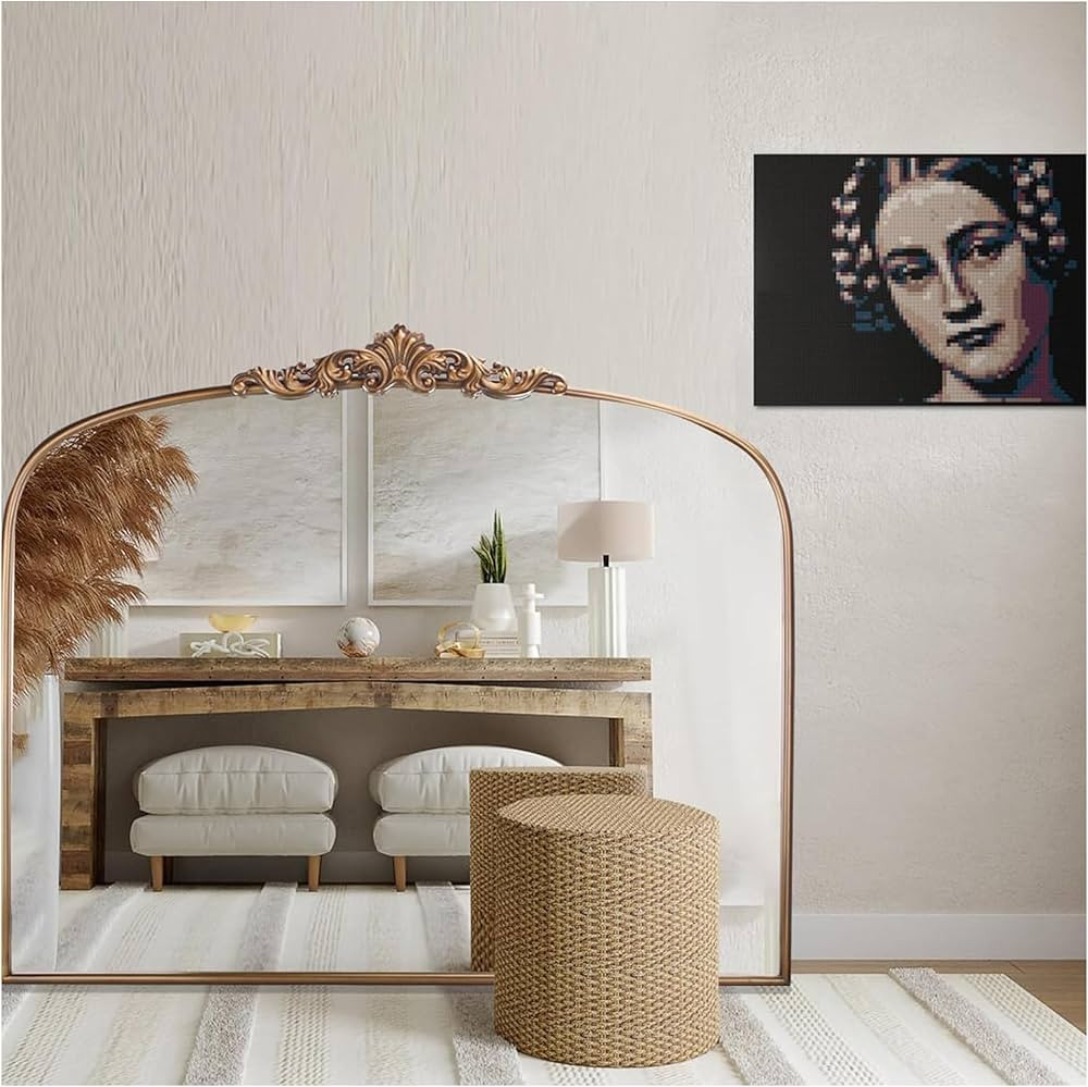 Gold Traditional Vintage Ornate Baroque Mirror - 36"X30" Arched Antique Brass Mirror with Full Me... | Amazon (US)