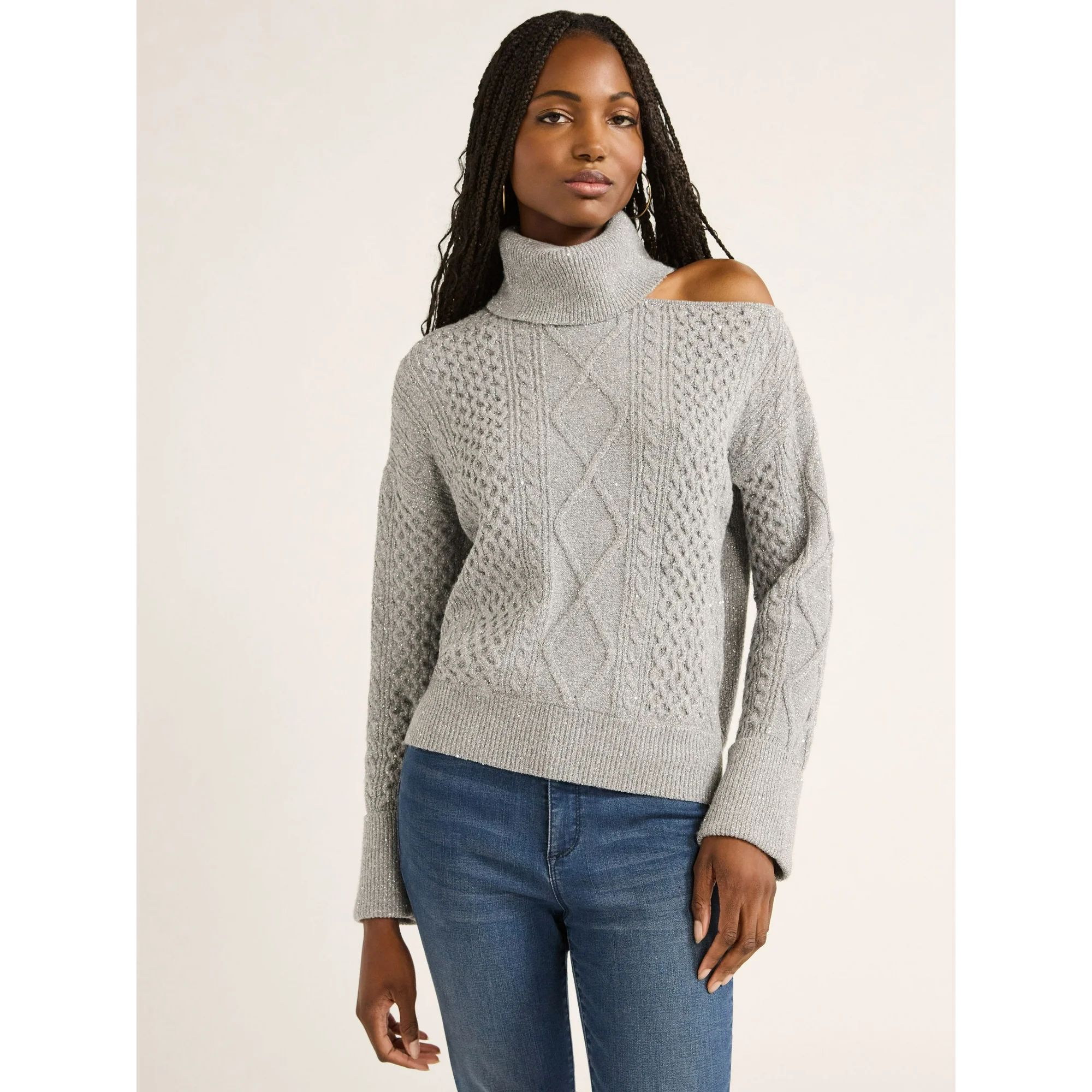 Sofia Jeans Women's Cozy Shine Sweater with Long Sleeves, Mid-weight, Sizes XS-XXXL | Walmart (US)