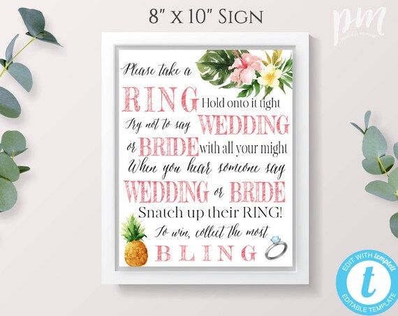 Tropical Put a Ring On It Game Template, Summer Bridal Shower Game, Wedding Shower Editable Templ... | Etsy (US)