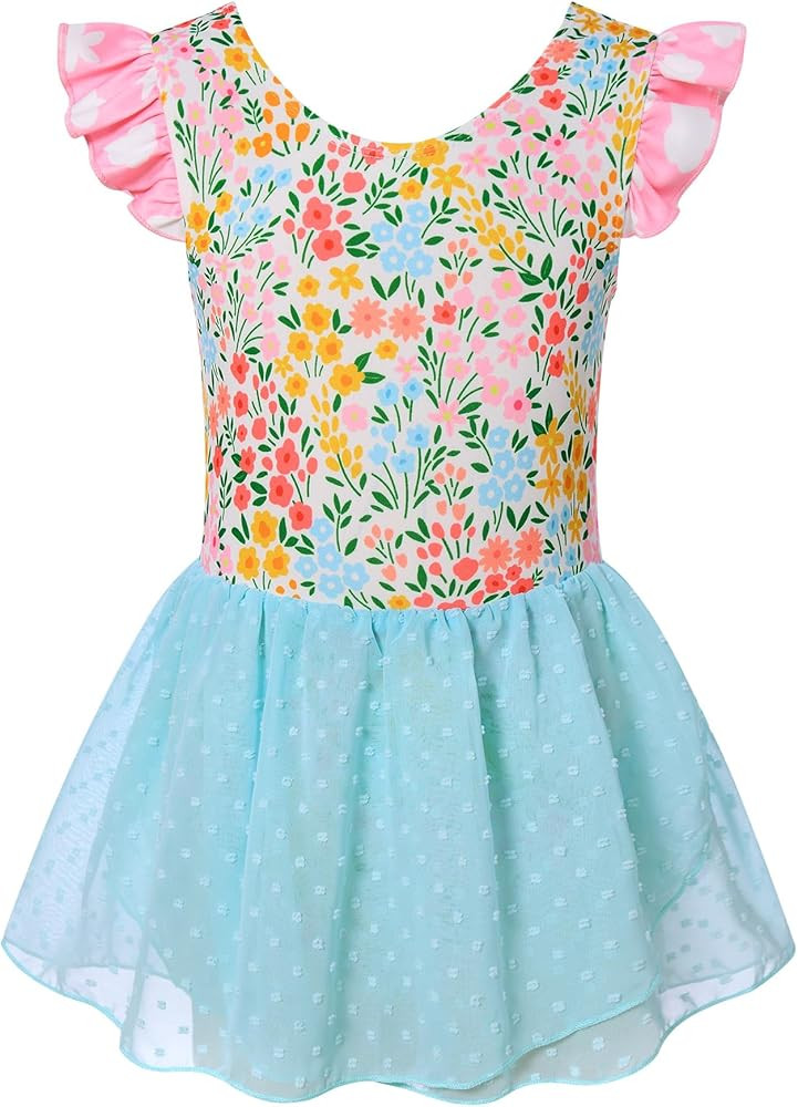 Funnycokid Ballet Leotard for Girls Dance Leotards with Skirt Toddler Ruffle Sleeve Ballerina Out... | Amazon (US)