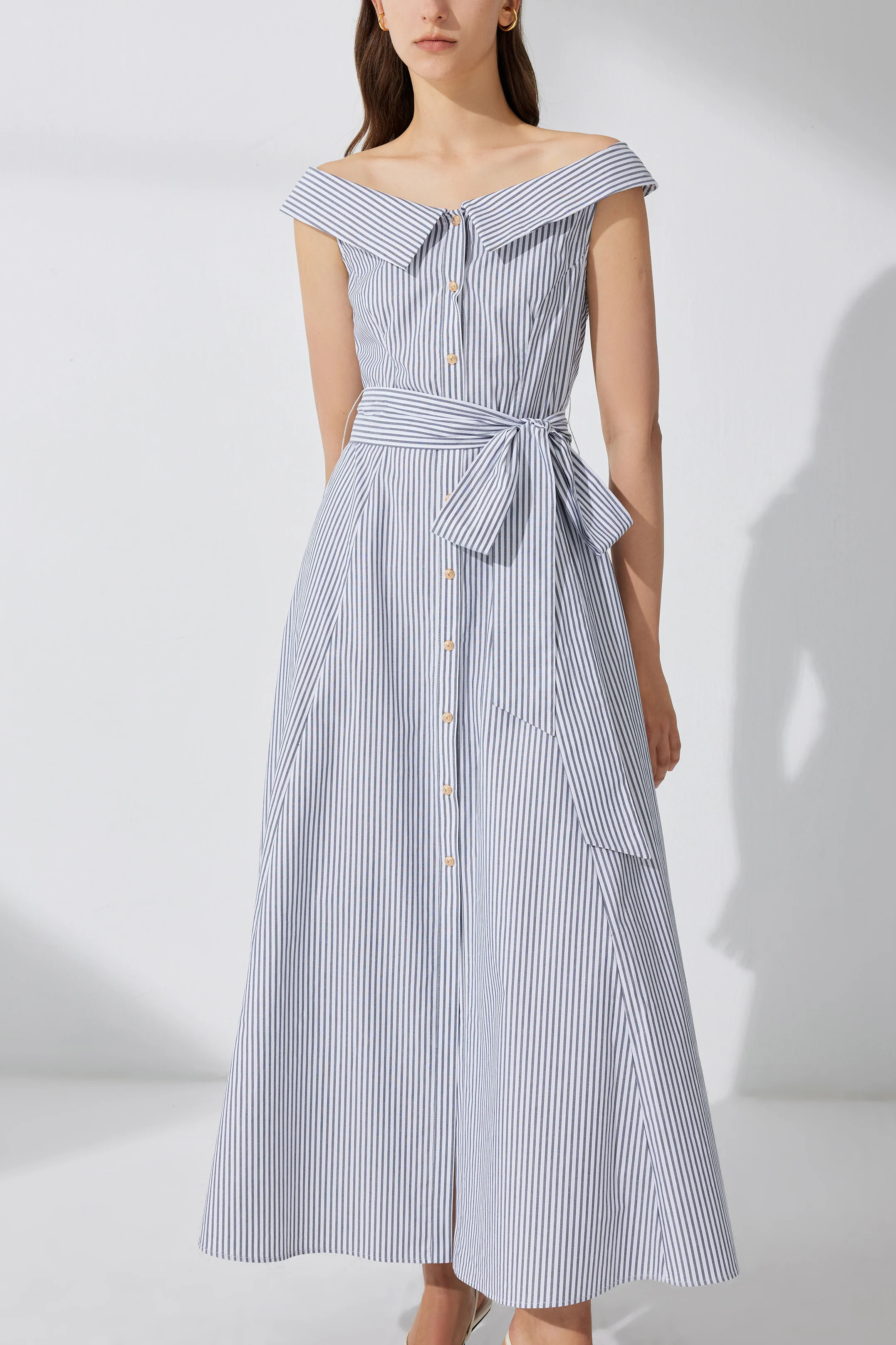 Claudia Off Shoulder Striped Dress in Cotton | Fabrique