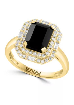 Effy 1/3 ct. t.w. Diamond, 2.2 ct. t.w. Onyx Ring in 14K Yellow Gold | Belk