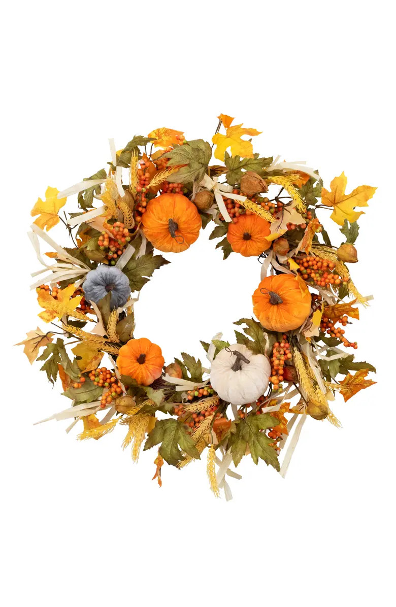 Northlight Velvet Pumpkins and Wheat Fall Harvest Artificial Wreath - 24" | Nordstrom | Nordstrom