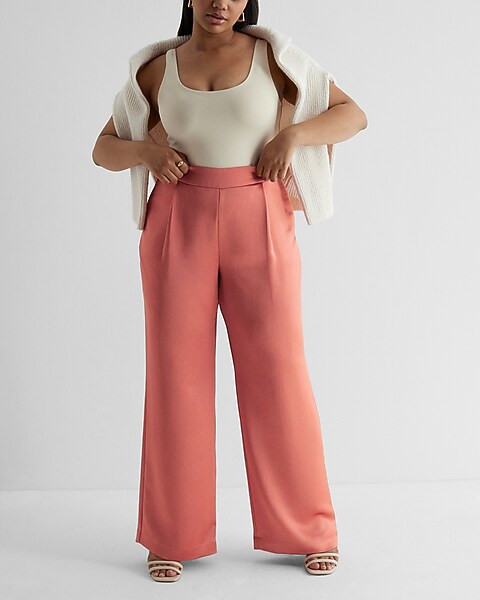 High Waisted Satin Pleated Trouser Pant | Express