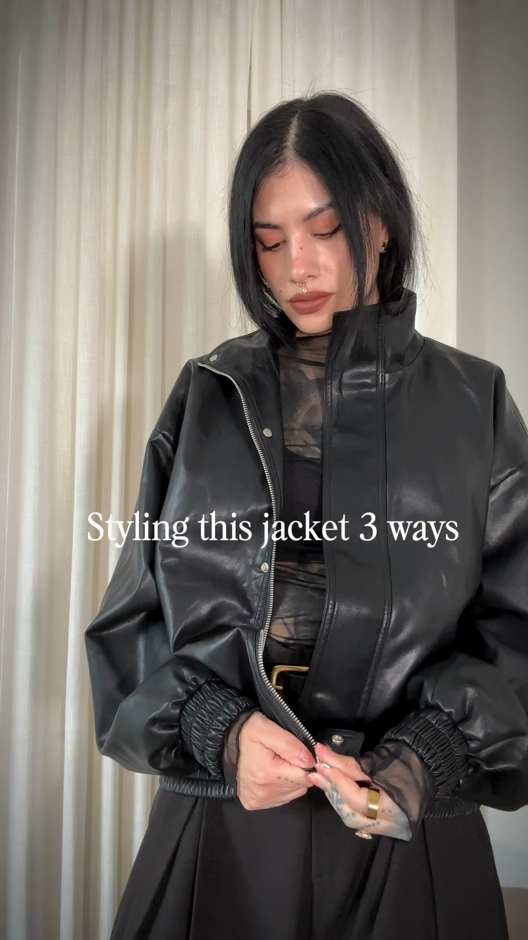 Leather bomber jacket, leather shawl, leather jacket, minimalist jacket, leather scarf, goth jacket, dark minimalist outerwear, fall outfit, chic leather jacket, vegan leather jacket, vegan bomber jacket, 

#LTKStyleTip #LTKSeasonal #LTKU